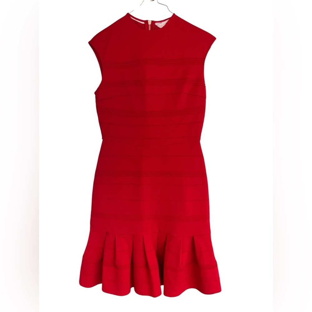 NWT TED BAKER LONDON flared skirt detail dress in bright red size 2 (USA size 6) - Picture 3 of 12